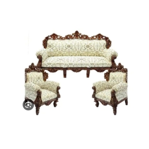 Royal Design Maharaja Look Sofa Set with Walnut Finish, Teak Wood Carved 5 Seater Sofa Set for Living Room Furniture(3+1+1 Seater) (Maharaja Look)