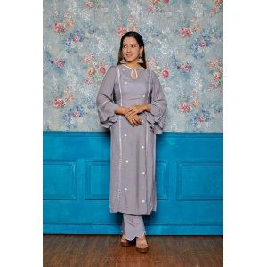 Silver Grey Lacy Muslin Kurta Set-S