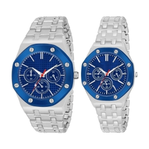 acnos Silver Stainless Steel Analog Couples Watch