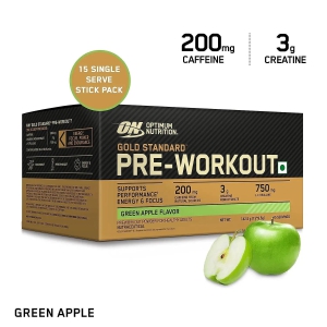 Optimum Nutrition (ON) Gold Standard Pre-Workout- 142.5g/15 single serve packs-15 Packs / Green Apple