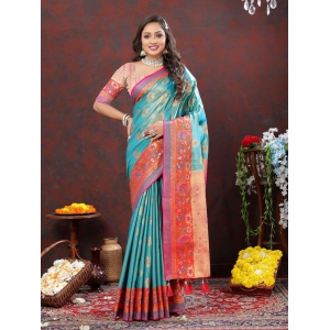 Skyblue Kanjivaram Silk Woven Design with Zari Weaving Saree