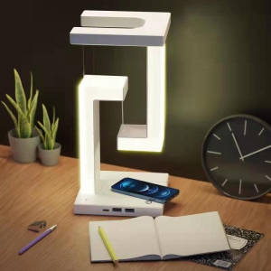 Creative Smartphone Wireless Charging Suspension Table Lamp Balance Lamp Floating For Home Bedroom-White wireless charging