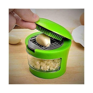 Om garlic cutter with stainless steel blades Plastic Manual Chopper - Multicolor