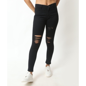 Women Skinny Black Knee Cut Jeans-36