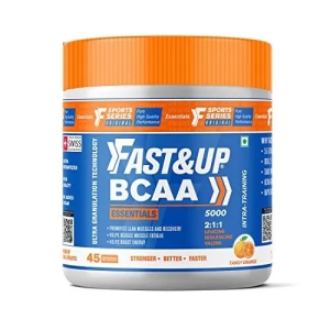 FAST&UP BCAA Basic (45 Servings, Orange Flavour) BCAA Supplement Powder with 2:1:1 Ideal Ratio Leucine, Isoleucine & Valine-Pre/Post & Intra Workout Supplement For Recovery & Performance Boost, White