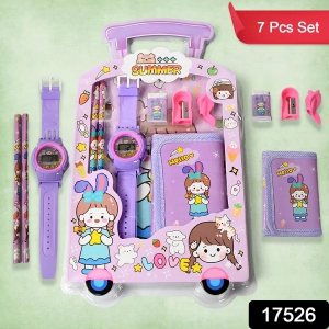 17526 Stationery Set for Girls and Boys | Kids Return Gift - 7 In 1 School Items For Kids-Pencils, Eraser, Sharpener, Pouch, Pencil Extender | Birthday Gift Idea Stationary Kit Set for School Kid