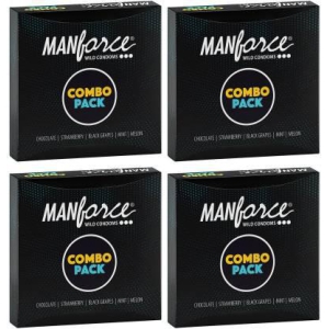 MANFORCE Combo Pack Chocolate Strawberry Coffee Black Grapes Melon Condom  20 Pcs x Pack of 4