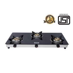 Goodflame Slim 3B Ss Bk Toughened Glass 3 Brass Burner Gas Stove(Manual Ignition,Black) - Silver