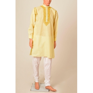 Men New Fashion Hand Chikankari Kurta Yellow