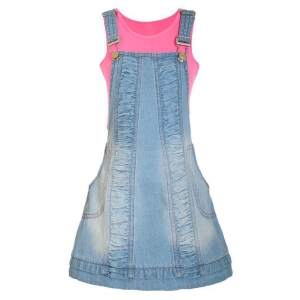 Naughty Ninos Girls Light Blue Denim Pinafore Dress With T-Shirt - None