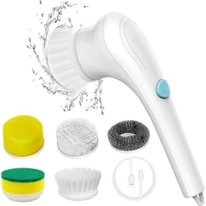 VODIQ Electric Spin Scrubber with Heads Perfect for Tackling Surfaces Like Walls, bathtubs, Windows, Kitchen Areas, Sinks, Dishes (White)