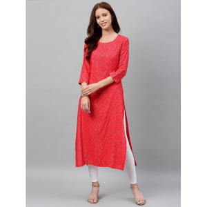 KIPEK - Pink Rayon Womens Straight Kurti ( Pack of 1 ) - None