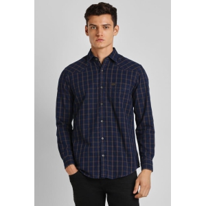 Men Navy Slim Fit Check Full Sleeves Casual Shirt