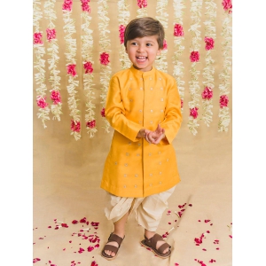 Boys Yellow Silk Buta Dhoti Set 5Y