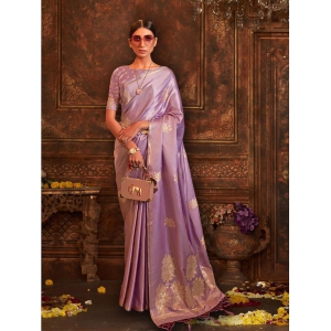 Rangita Women Ethnic Motifs Woven Banarasi Silk Saree with Blouse Piece - Lavender - Lavender