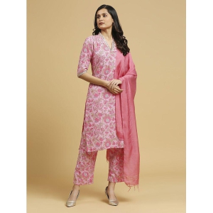 gufrina Cotton Printed Kurti With Pants Womens Stitched Salwar Suit - Pink ( Pack of 1 ) - None