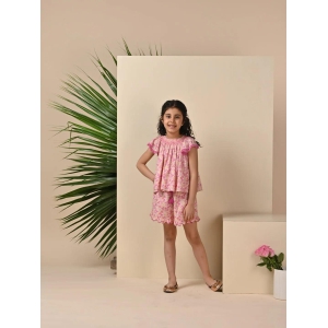 Printed Flower Embroidered Top With Shorts Co-Ord Set-2-3Y