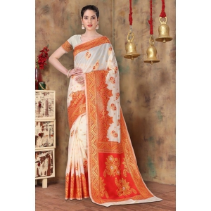 Rangita Festive Silk Saree With Blouse Piece - Off White & Red - Off White 3