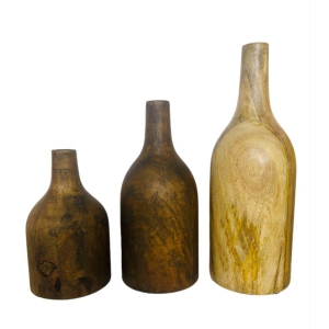 Wooden bottle shape flower pot set of 3 different sizes, wooden candle holder