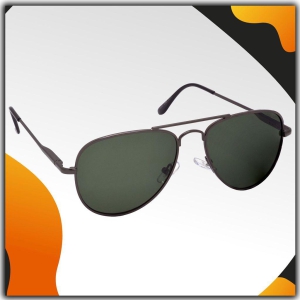 Stylish Pilot Full-Frame Metal Polarized Sunglasses for Men and Women | Green Lens and Grey Frame | HRS-KC1013-GRY-GRN-P