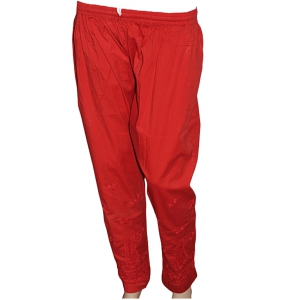 GF Cotton Chikankari Embroidery Red Cotton Lycra Pant