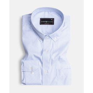 Oyster Sky Button Down Oxford Cotton Stripe Shirt-40 / M