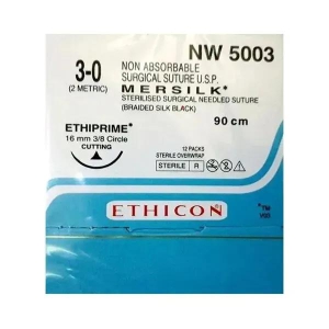 Ethicon Mersilk #3-0 Black Braided Suture-Ethicon Mersilk #3-0 Black Braided Suture1-76Cm(Nw5028) Pack Of 12