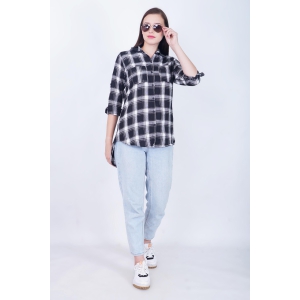 Checks Long Black Women Tunic Top-XS