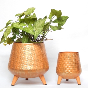 Hazel Metal Planter with Stand-Gold Copper