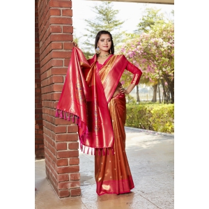 Admiring Jaquard Brown Color Silk Saree