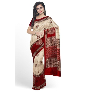 Cream Printed Silk Saree with Cut-work Embroidery