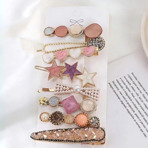 Trendy Korean Pearl And Stone Hair Clip - Pack of 8