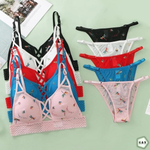 (Pack Of 5) Embroidered Design Net Bralette With T-Panty Sets-40D