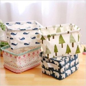 Canvas Fabric Basket with Handle [ Pack of 4 ]