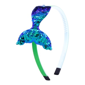 Sequined Hair Accessories Mermaid Tail Flip Fish Scale Pearl Headband Non-slip Manual Hairpin-Green