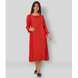 FABRR - Red Rayon Women's Straight Kurti ( Pack of 1 ) - None