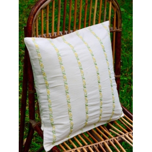 Bageecha Mint Green & Lemon Chikankari Stripe Cushion Cover (16X16 inch)