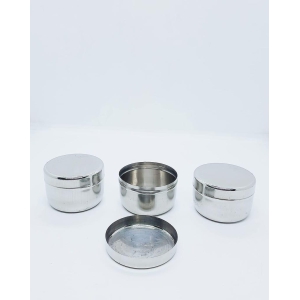 NURAT Stainless Steel Flat Steel Dabbi/Fridge Container 80 ml (Pack of 3)