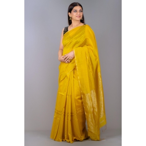 Mustard Yellow Maheshwari Silk Cotton Tissue Saree with Skirt Border