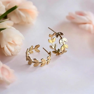 Gold-Toned Leaflet Hoops Earrings - Buy Any 5 for Rs. 500