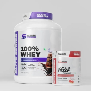 Sezpro Nutrition 100% Whey Protein | 57 Servings + Vigor Pre workout | 30 Servings-2kg + 300g / Pista Kulfi / Pineapple