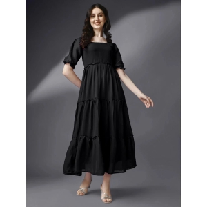 JASH CREATION Georgette Solid Full Length Womens Fit & Flare Dress - Black ( Pack of 1 ) - None