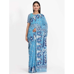 Women's Pure Cotton Woven Jamdani Blue Saree