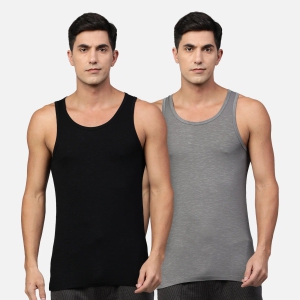 Bamboo Vest for Men - Pack of 2-XXL - 114 cm | 45 in / Black | Dark Grey