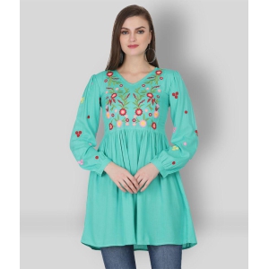 SAAKAA - Turquoise Rayon Womens Empire Top ( Pack of 1 ) - L