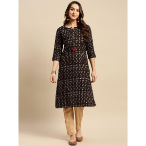 Rangita Women Rayon Black Gold printed Calf length straight kurti - None