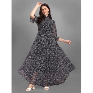 gufrina Georgette Printed Full Length Womens Gown - Black ( Pack of 1 ) - None