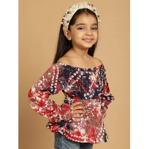 MINI & MING Girls Abstract Printed Off-Shoulder Puff Sleeves Gathered Bardot Top