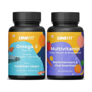 Unifit Omega 3 Fish Oil 1000mg Capsules and Multivitamin Capsules for Men and Women for Stamina, Immunity and healthy Heart (120 Capsules- Pack of 2)