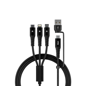 Foxin MAC05 Dual Input 3 In 1 Nylon Braided 1.5MT 4 Amp Fast Charging Cable